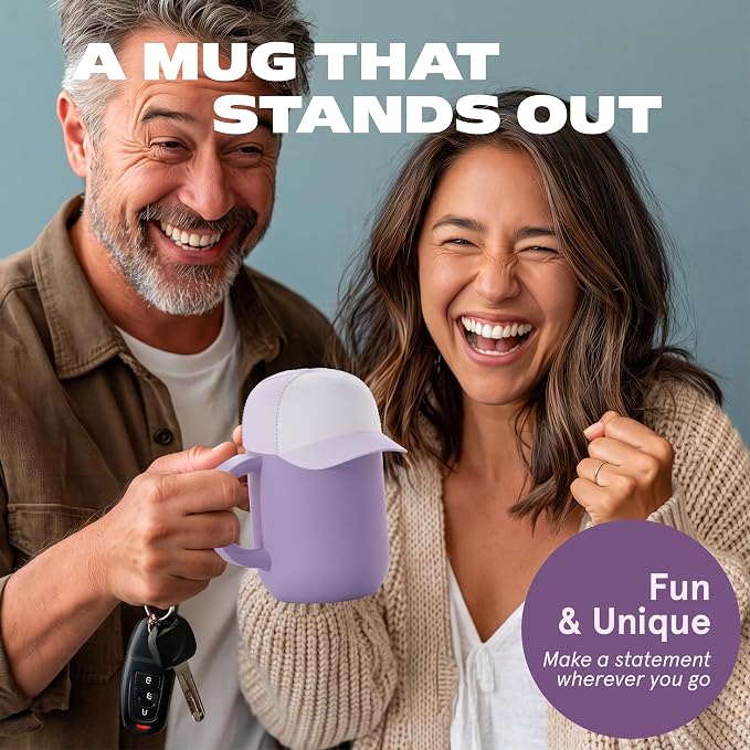 asobu Happy Hat Mug – 12 oz Double-Walled Stainless Steel Insulated Cup with Beanie-Shaped Lid – Ceramic Inner Coating – Spill-Proof and Ergonomic Design for Home and Travel (Puple)
