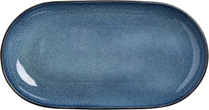 SANGO Resona Blue Serving Platters Set of 2, 14/12 Inch Stoneware Serving Dishes for Entertaining, Glossy Party Serving Trays with Reactive Glaze, Buffet Oval Platters for Bread, Appetizer, Cheese