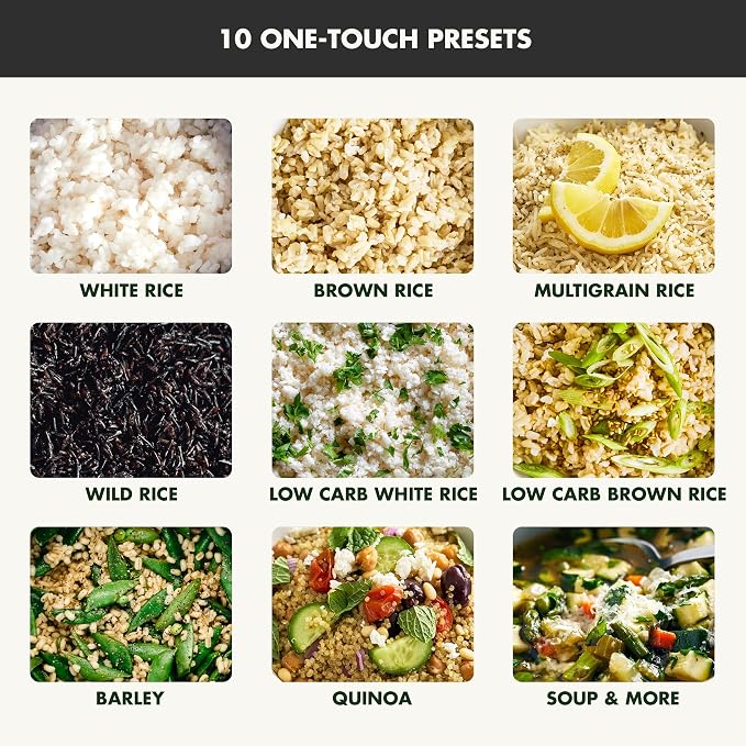 GreenPan Rice Cooker, 8 Cups Cooked (4 Uncooked), Low-Carb & Soup Mode,10 ONE-TOUCH Cooking Presets, PFAS-Free Ceramic Steamer Basket, Fuzzy Logic, Auto Keep Warm, Oats, 24HR Delay Timer, Graphite