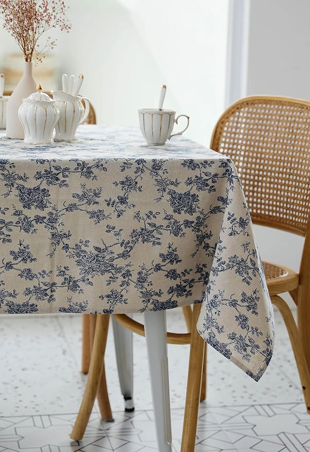 Pastoral Rectangle Tablecloth - 60 x 120 Inch Table Cloth - Washable Table Cover with Dust-Proof Wrinkle Resistant for Restaurant, Picnic, Indoor and Outdoor Dining, Floral (Dark Blue)