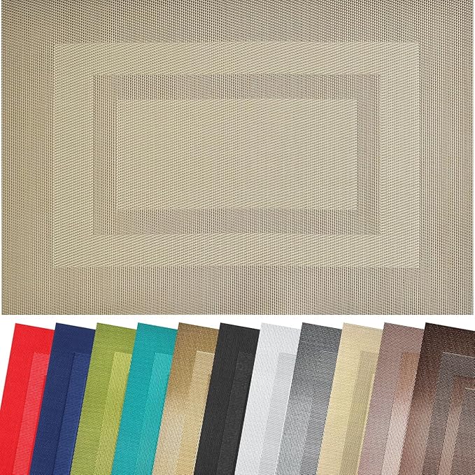 PIGCHCY Placemats Set of 8 Washable Durable Place Mats Vinyl Heat Resistant Non-Slip Table Mats Indoor Outdoor (18 x 12 inches, Beige)