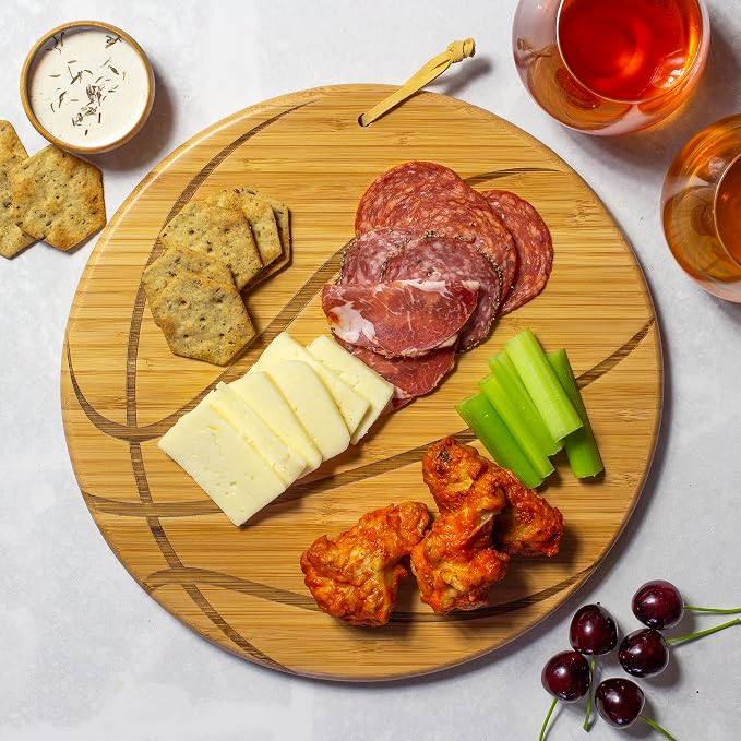Totally Bamboo Basketball Shaped Bamboo Wood Cutting Board and Charcuterie Board, Great Gift for Basketball Fans