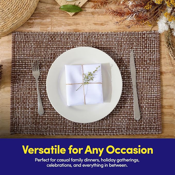 Sweet Home Collection 100% Cotton Placemats for Dining Room Rectangle Two Tone Woven Fabric 13" x 19" Soft Durable Table Mat Set, Set of 6, Chocolate