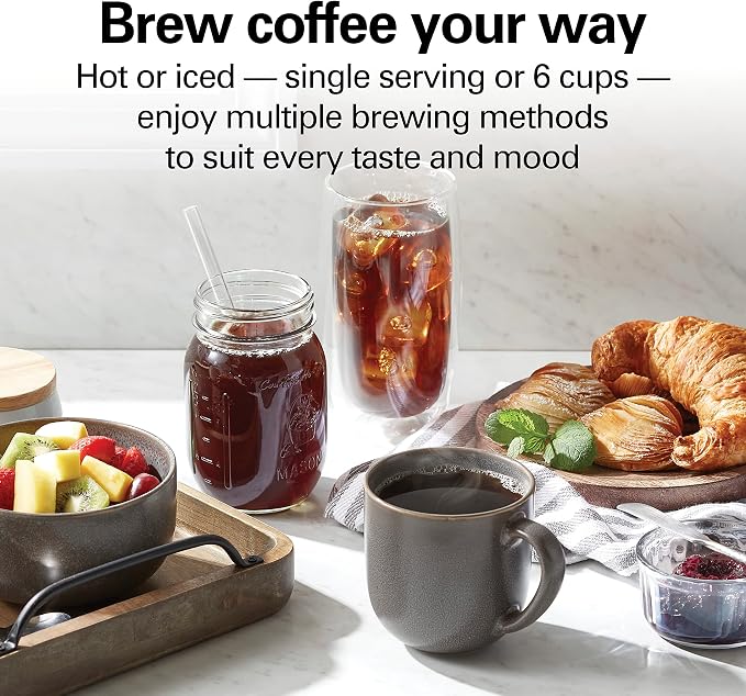 Hamilton Beach Home Barista 7-in-1 Small Coffee Maker with Seven Ways to Brew, 6 Cup Carafe, Drip, Single Serve, French Press, Pour Over, Cold Brew, Easy-Fill Reservoir, Black (46251)
