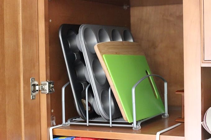 Deco Brothers Cookware Organizer Rack for Kitchen Cabinet, 3 Slot Holder | Silver