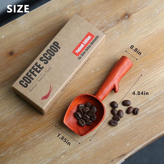 Padauk Coffee Scoop,Wooden Coffee Bean Measuring Spoon,10g Capacity,Natural Wood Coffee Scoop for Tea,Sugar & Powder,Rustic Kitchen Gift for Coffee Lovers