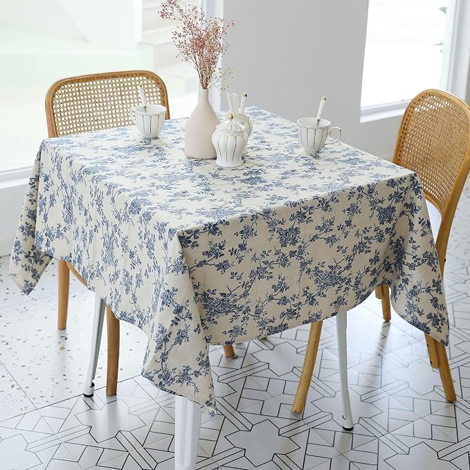 Pastoral Square Tablecloth - 60 x 60 Inch Table Cloth - Washable Table Cover with Dust-Proof Wrinkle Resistant for Restaurant, Picnic, Indoor and Outdoor Dining, Floral (Dark Blue)