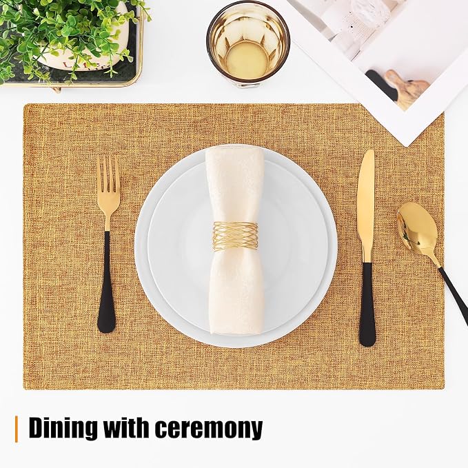 Homaxy Cloths Placemats for Dining Table Set of 6, 13" x 19", Amber | Heat Resistant, Washable, Cotton Linen Blend Table Mats, Easy to Clean Place Mats, Indoor Outdoor