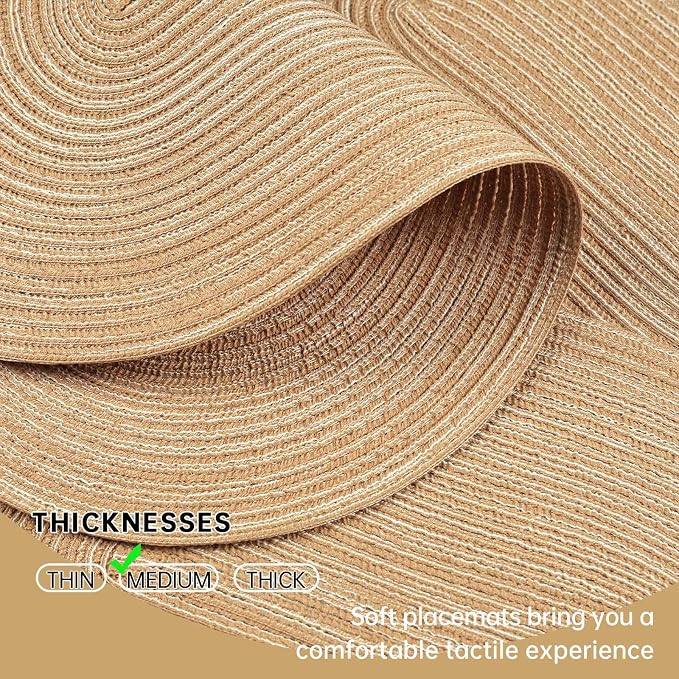 Placemats Set of 4, Woven Oval Braided Dining Table Mats(Beige Brown) | 12 x 17.5 Inch Size Fits Plates and Flatware; Hand Washable and Heat Resistant for Kitchen Use, with Farmhouse and Boho Style