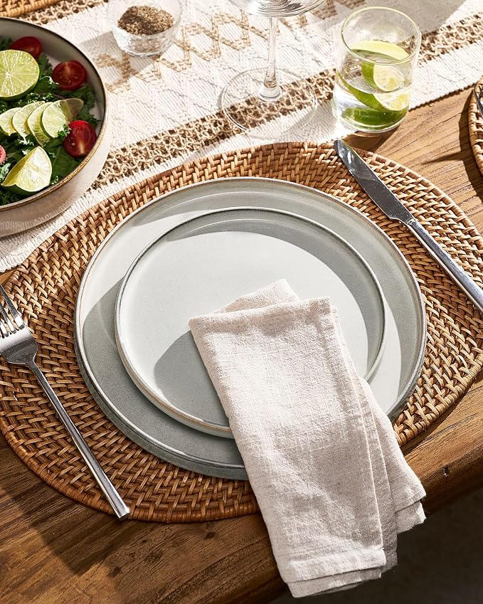 Famiware Annecy 12-Piece Stoneware Dinnerware Set, Grey White | Stoneware Plates and Bowls for 4, Handmade Reactive Glaze, Microwave & Dishwasher Safe, Chip & Scratch Resistant