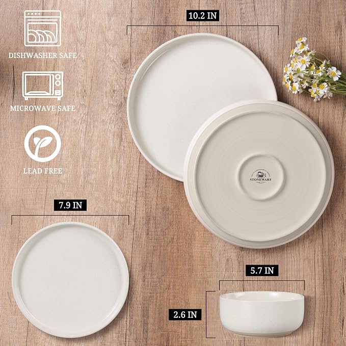 HaWare Dinnerware Sets, 12-Piece Plates and Bowls Set for 4, Milky White