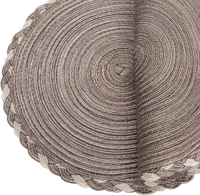 SHACOS Round Placemats Set of 4 Braided Glitter Round Table Placemats 15 inch for Wedding Holiday Party (Multicolor-Light Coffee, 4)
