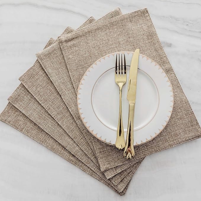 Home Brilliant Linen Placemats Set of 4 Heat Resistant Dining Table Cloth Place Mats Kitchen Table Mats Placemats Table Decor, Natural Linen