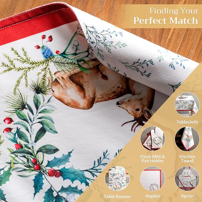 Maison d' Hermine Placemats Set of 4 Reusable 100% Cotton (13"x19") | Cloth Place Mats Washable Table Mats for Kitchen Dining Party Wedding Hotel Home Thanksgiving Christmas - Holly Time