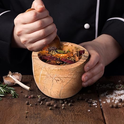 Mortar and Pestle, Made of Heavy Duty Polished Hard Stone, Natural Stone Grinder for Spices, Pastes, Herbs, Seasoning etc. (Bidasar)