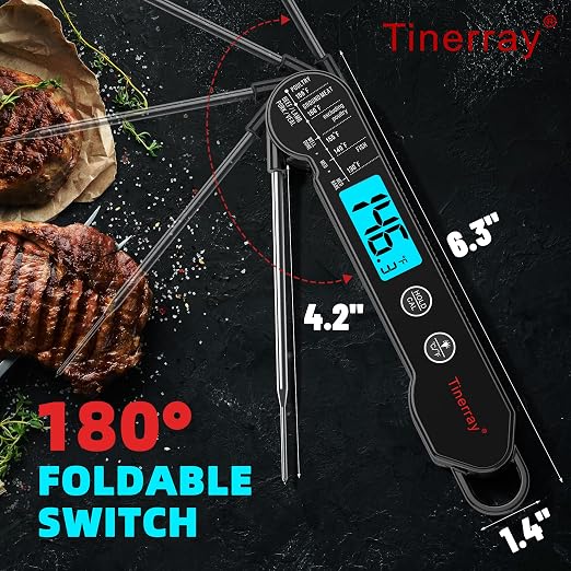 Professional Digital Meat Thermometer Instant Read Waterproof – Folding Probe Food Thermometer with Backlight & Calibration, Fast Read for BBQ, Grill, Deep Fry, Liquids, Gift for Chef (Black)