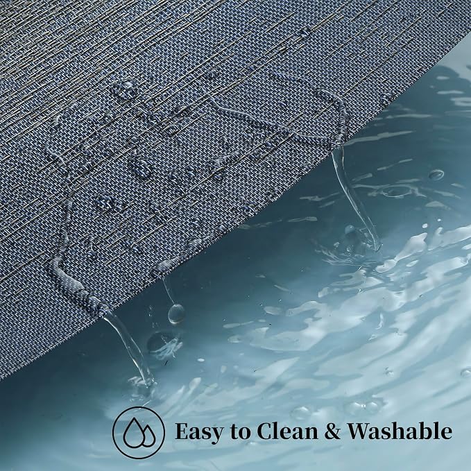Leetaltree Denim Blue Placemats Set of 6 - Heat Resistant Non-Slip Place mats for Dining Table, Washable Durable PVC Vinyl Woven Table Mats（Denim Blue, 6）