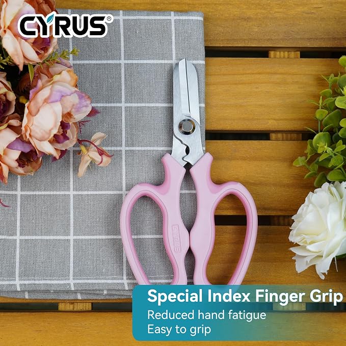 7.5 Inch Pink Straight Blade Floral Pruning Shears Built-In Thorn Remover