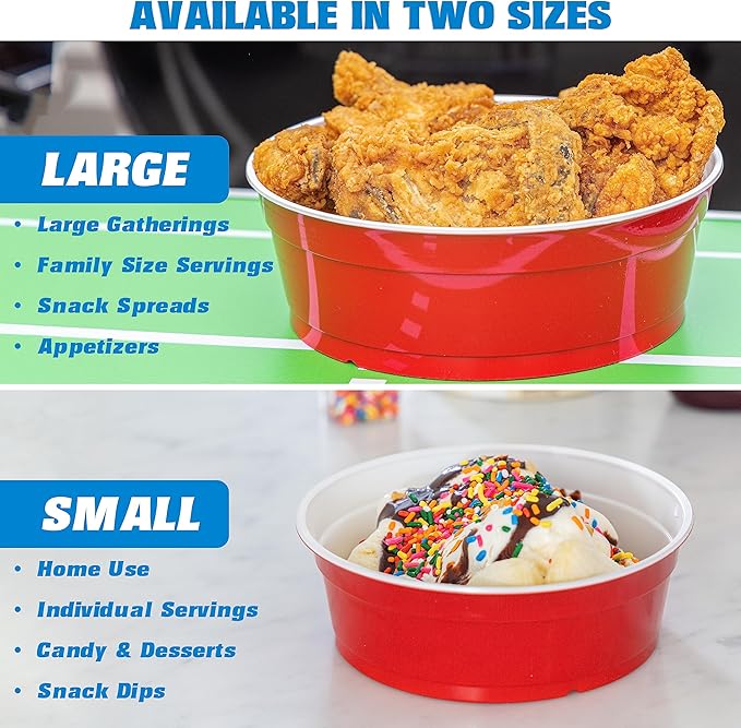 GoBig Red Party Cup Bowls - Large Disposable Plastic Bowls - 22 oz or 60 oz