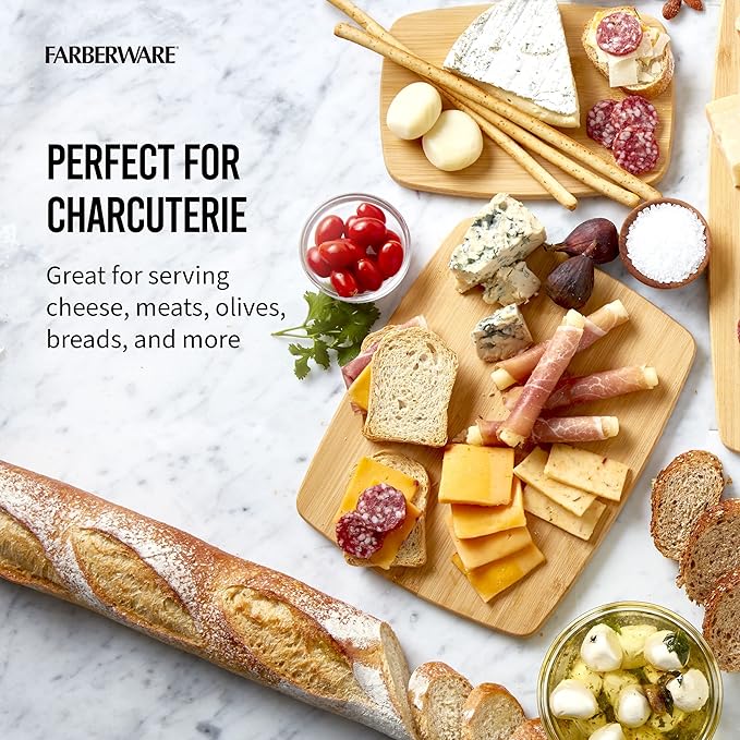 Farberware 4-Piece Bamboo Cutting Board Set - Reversible Boards for Chopping, Slicing, Charcuterie and Meal Prep - Kitchen Essential, Housewarming or Back-to-School Gift (Pack of 4)