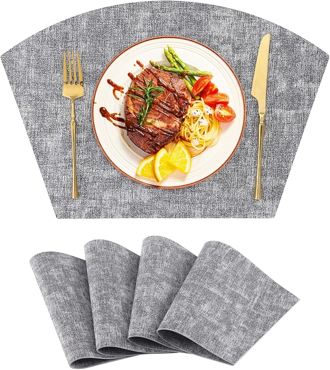 Homaxy Wedge Faux Leather Placemats for Round Table, Set of 4, Black & White
