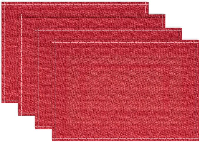Christmas Placemats, Placemats Set of 4 Washable, Red 12" x 18" | Easy to Clean, Rectangular Linen Placemat, Red Xmas Placemats for Indoor outdoor Holiday Party Kitchen Dining Room Decoration
