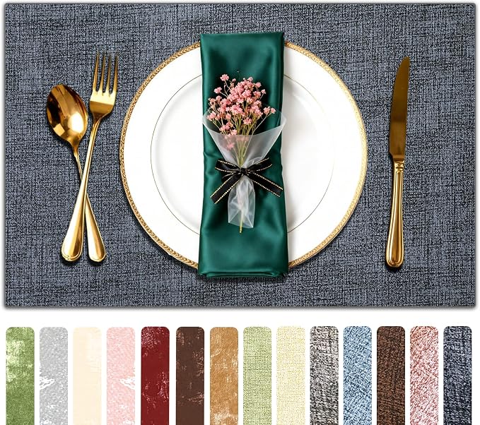 Faux Leather Placemats Set of 4, 11.8"x17.7", Dark Gray | Reversible Table Mats, Waterproof, Stain & Heat Resistant, Easy Clean for Dining, Gatherings, Outdoor