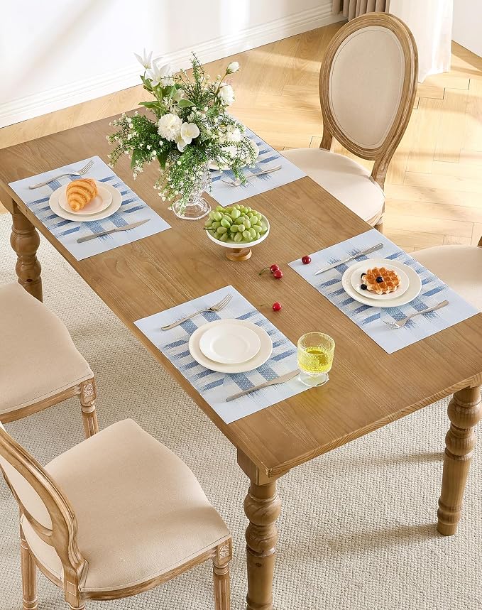 Leetaltree Geometric Print Blue Placemats Set of 6 - Heat Resistant Non-Slip Place mats for Dining Table, Washable Durable PVC Vinyl Woven Table Mats (Geometric Blue, 6)