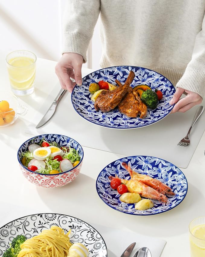 vancasso SELENE Plates and Bowls Set for 6, 18 Pieces Dinnerware Sets, Mircowave and Dishwasher Safe Dishes Set, Porcelain Muted Dinnerware