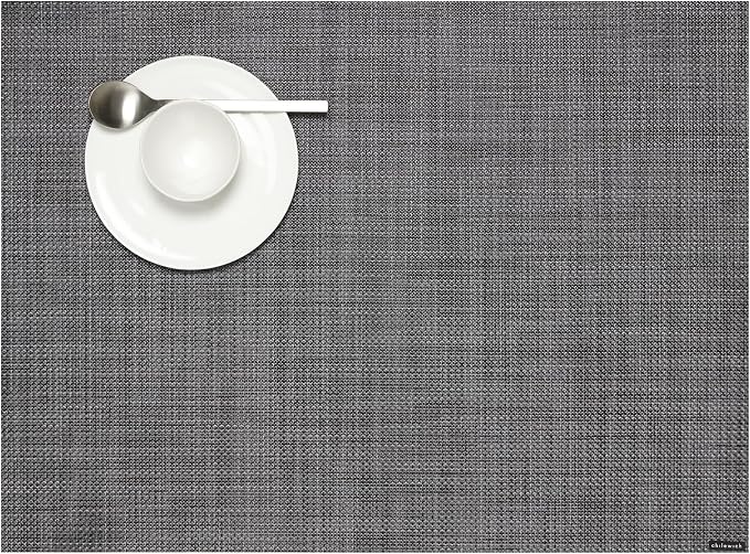 Chilewich Mini Basketweave Placemats, Woven Rectangle Placemats Set of 4 | Easy Care Woven Tabletop Textiles, Indoor/Outdoor, Cool Grey, 19" x 14"