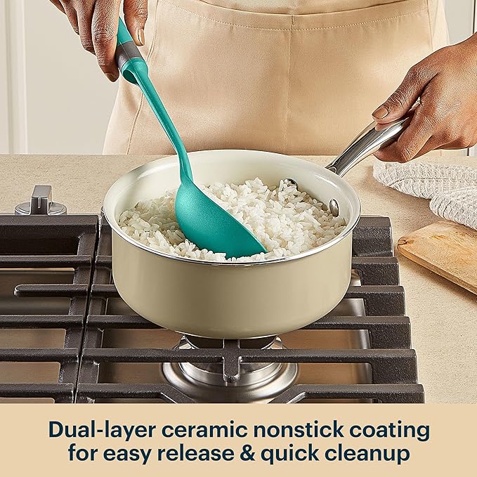 Pyrex 7.7-Inch Saucepan Ceramic Cookware with Lid & Stainless Steel Handles | Healthy nonstick ceramic coating, induction compatible stainless steel, PFAS Lead Cadmium BPA Free