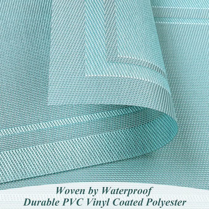SHACOS Woven Vinyl Placemats Set of 4 Wipe Clean Place Mats for Dining Table Heat Resistant PVC Weave Table Mats Indoor Outdoor (4, Frame Light Turquoise)