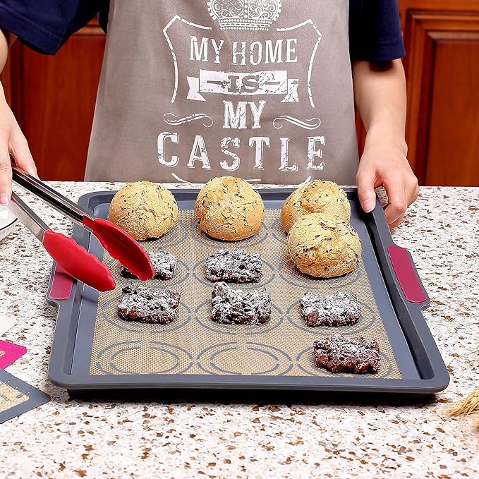 Silicone Baking Mat Set of 4, 2 Medium 16.5"x11.6", 1 Small 11.8"x8.4", 1 Piece 9" Round, All Mats 0.7mm Thick, Food Grade Non-Stick Reusable Baking Mats for Pizza, Bread, Pastry, Macarons