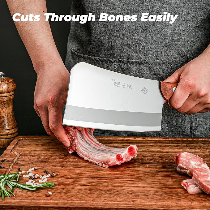 Heavy Duty Butcher Knife Made of High Carbon Stainless Steel, Professional Chinese Cleaver Knife for Cutting Bones, Ultra Sharp Bone Chopper