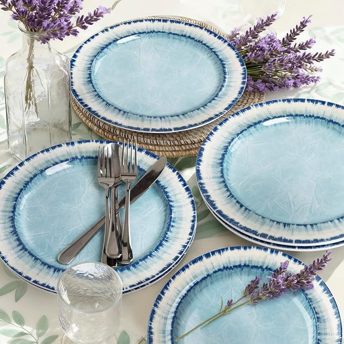 Melamine Salad Plates Set of 6, 11 inch Serving Dishes for Indoor and Outdoor Use, Dishwasher Safe, Lightweight Unbreakable, BPA Free, Light Blue