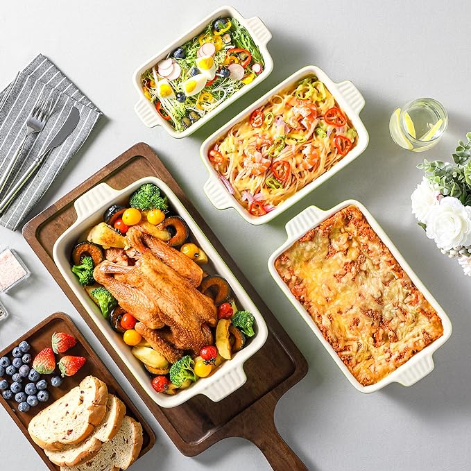 MALACASA Ceramic Baking Dishes Set of 4, Deep Casserole Dish, Green | Deep Lasagna Pans for Versatile Use, Durable Bakeware for Roasting Vegetable, Gift Set, Dishwasher Safe(9.4/11.1/12.2/14.7")