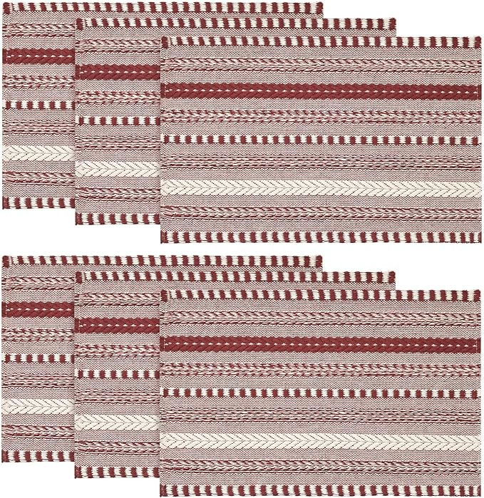 Artoid Mode Red Farmhouse Woven Braided Stripe Placemats Set of 6,12x18 Inch Seasonal Holiday Table Mats Party Kitchen Dining Decoration