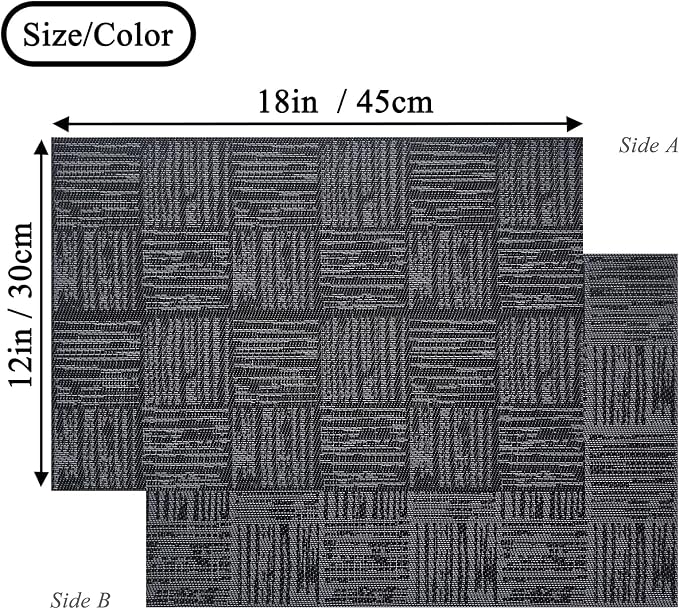 Placemats Set of 4 Plastic Vinyl Place Mats No-Slip Wipeable Table Mats Daily Use Patio Kitchen Decoration (18"x12", Black)