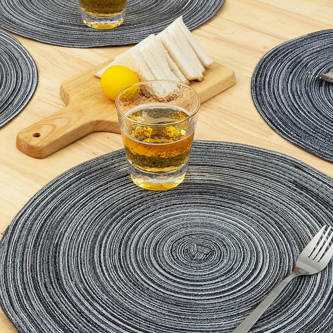 Winknowl Round Braided Placemats Set of 8 Washable Woven Heat Resistant Table Mats for Kitchen Dining Tables 15 inch Round Place Mats (Mist Gray,8)