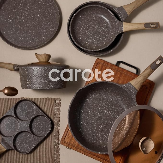 CAROTE 31pcs Pots and Pans Set, Nonstick Cookware Sets with Crepe Pan | Induction Cooking Set, Easy Clean, Even Heating, Advanced Textured Finish, Fit All Stovetops, with Frying Pans Set & Egg Pan