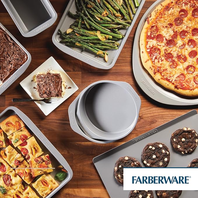 Farberware Golden Bake Nonstick Round Cake Pan Set, 2-Piece | Insulated Non Stick Round Cake Pan Set, Oven Safe to 450°F, Easy Release, Dishwasher Safe, in Gray