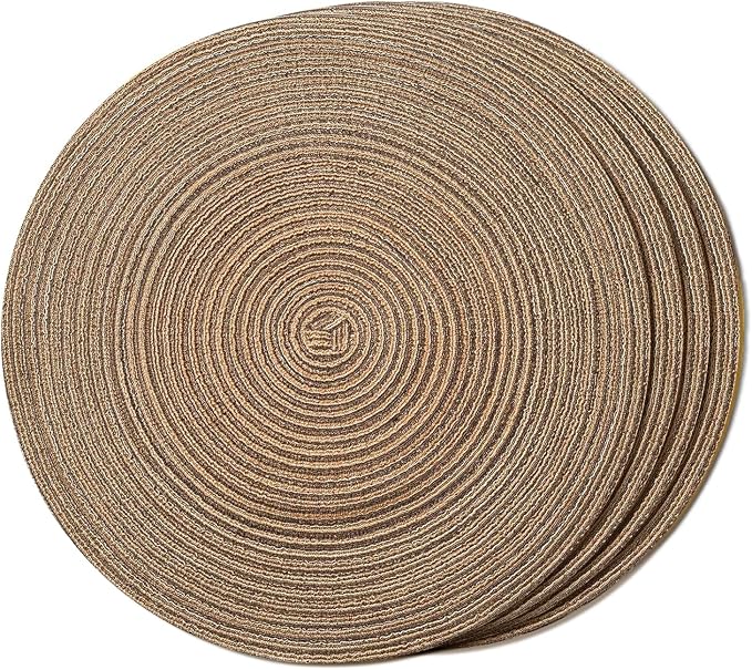 FunWheat Round Braided Placemats Set of 4 Place mats for Dining Tables Woven Heat Resistant Table Mats 15 inch for Fall(E Brown, 4pcs)