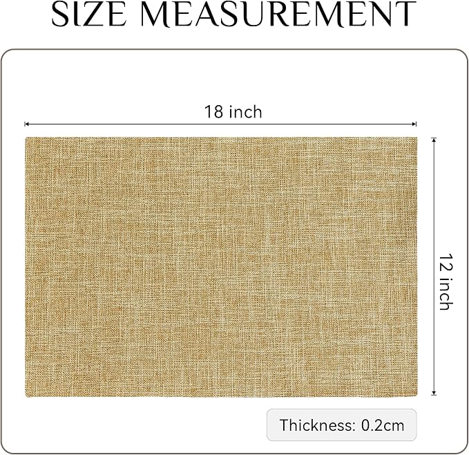 Softalker Faux Linen Placemats Set of 8-12 x 18 Inch, Heat Resistant Double Layered Durable Burlap Farmhouse Place Mats, Non-Slip Washable Rustic Table Mats for Dining, Kitchen, Party（Khaki