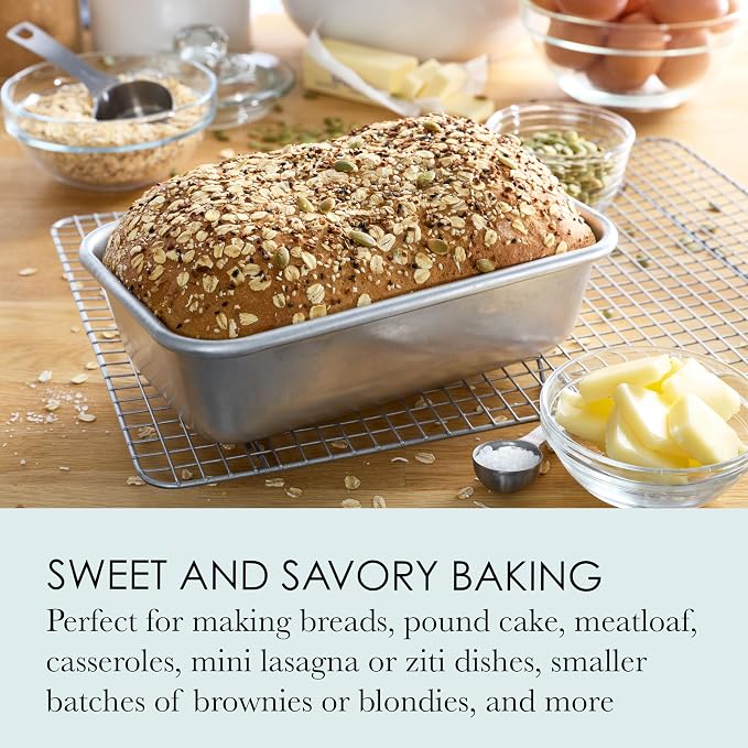 Chicago Metallic Loaf Pan 9x5 Inch, Recycled Aluminum Bread Pan for Baking, Wire-Reinforced Rim, Even Heat Distribution for Bread, Pound Cake, Meatloaf