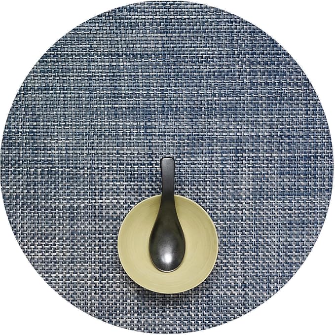 Chilewich Basketweave Placemats, Woven Round Placemats Set of 4 | Reusable, Stain-Resistant, Indoor/Outdoor Tabletop Protection, Denim, 15"