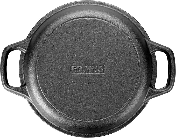 EDGING CASTING Pre-Seasoned Cast Iron Dutch Oven Pot with Skillet Lid Cooking Pan, 2-in-1 Sourdough Bread Baking Pan with Proofing Basket and Baking Supplies, 5QT