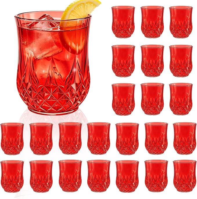 24 Pack Plastic Stemless Wine Glasses, 12oz Unbreakable Wine Cups | Reusable Fancy Vintage Drinking Glass Bulk for Cocktail, Whiskey, Juice, Elegant Decor for Wedding, Party & Holiday Events