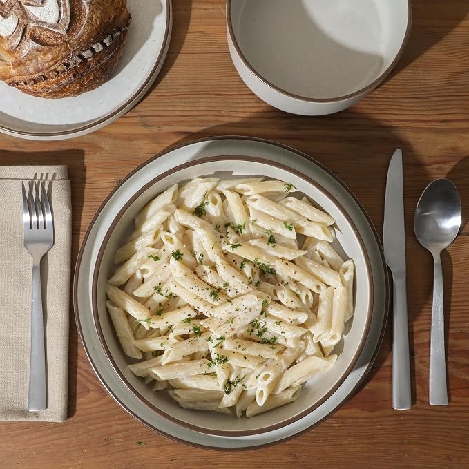 Gibson Elite Gelston Stoneware Matte Reactive Glaze 16 Piece (Service for 4) Plates and Bowl Dinnerware Set - Cream
