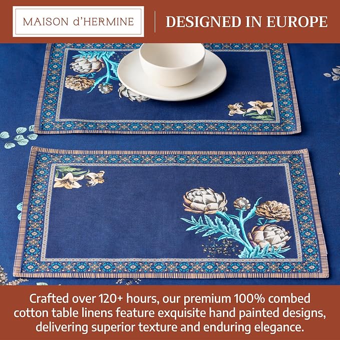 Maison d' Hermine Placemats Set of 4 Reusable 100% Combed Cotton (13"x19") | Cloth Place Mats Washable Table Mats for Kitchen Dining Party Wedding Hotel Home Restaurant Spring Summer - Artichoke
