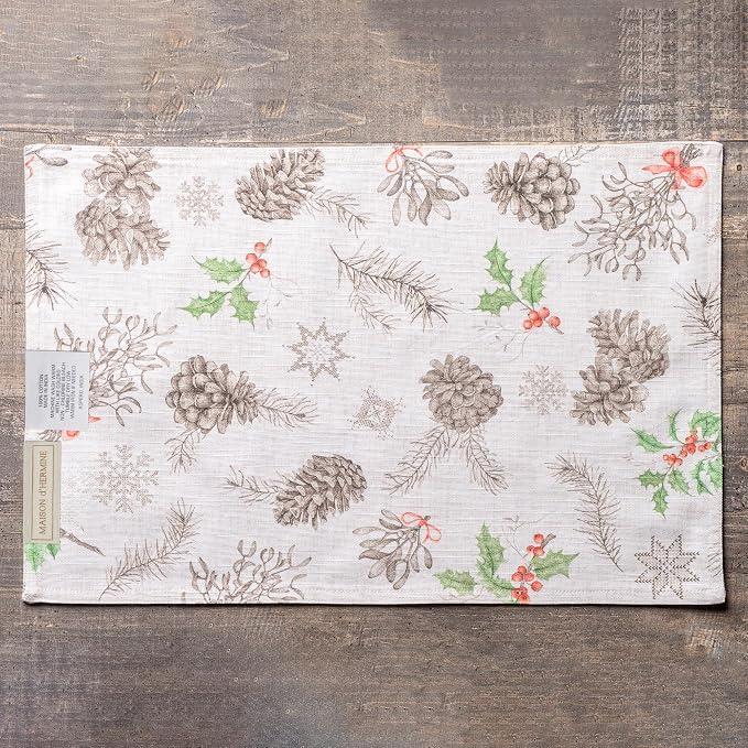 Maison d' Hermine Placemats Set of 4 Reusable 100% Cotton (13"x19") | Cloth Place Mats Washable Table Mats for Kitchen Dining Party Wedding Hotel Home Thanksgiving Christmas - Christmas Dew